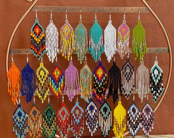Mayan Beaded Earrings, Mexican Huichol Earrings,, Unique Rainbow Earrings
