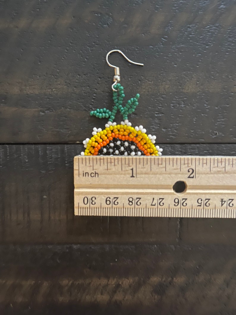 Colorful Beaded Sunflower Earrings Summer Flower Earrings Handmade for Her Mexican Unique Beaded Floral Chaquira Earrings image 2
