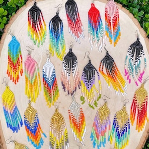 Unique Mexican Beaded Earrings, Huichol Earrings,  Beaded Earrings Summer Jewelry