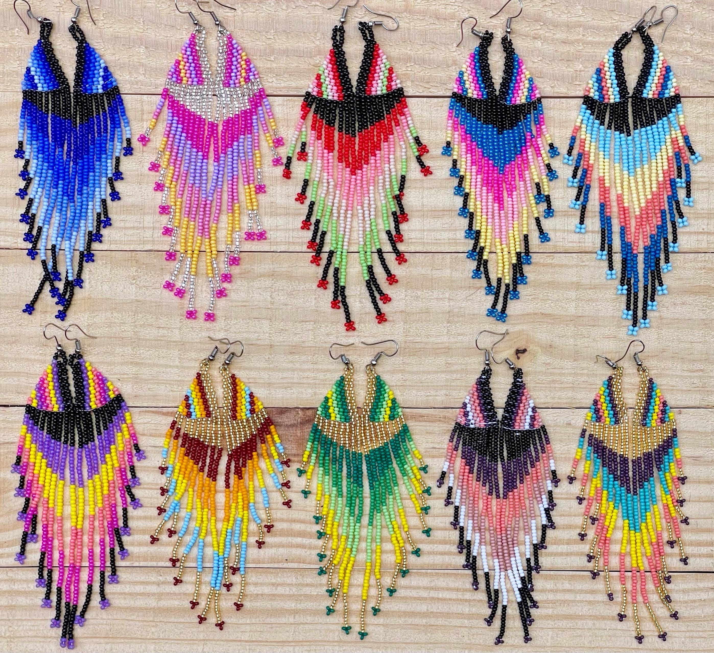 メキシコのビーズイヤリング：マヤの職人によるロング「チャキーラ 
