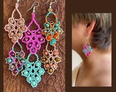 Mexican Fiesta Dangle Beaded Earrings Tassel Flower Summer Gift Jewelry Huichol Earrings