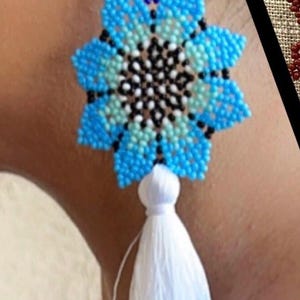 Mexican Huichol Earrings - Artisan Made Beaded Indigenous Mexican Earrings - Unique Rainbow Earrings
