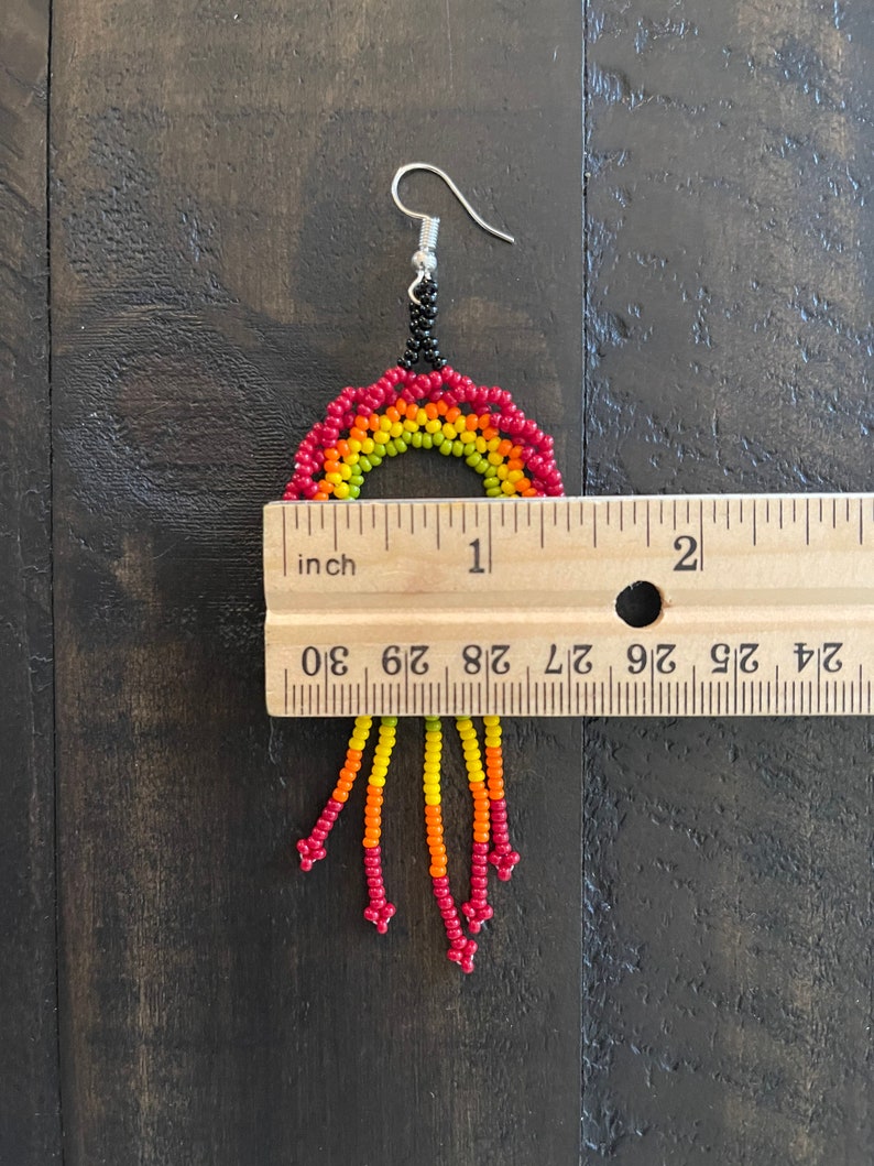 Unique Mexican Beaded Dangle Earrings/Multicolored Hoop Dangle Earrings/ Seed Bead Chaquira Earrings/ Colorful Statement Summer Earrings image 3