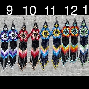 Unique Mexican Flower Beaded Dangle Earrings/Multicolored/ Chaquira imagem 5