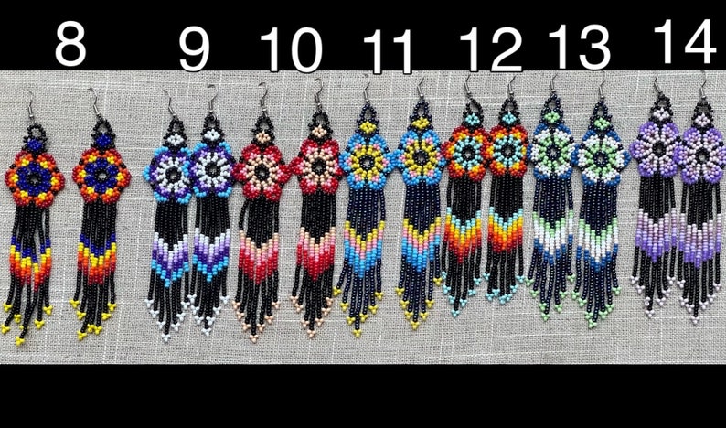 Unique Mexican Flower Beaded Dangle Earrings/Multicolored/ Chaquira image 5