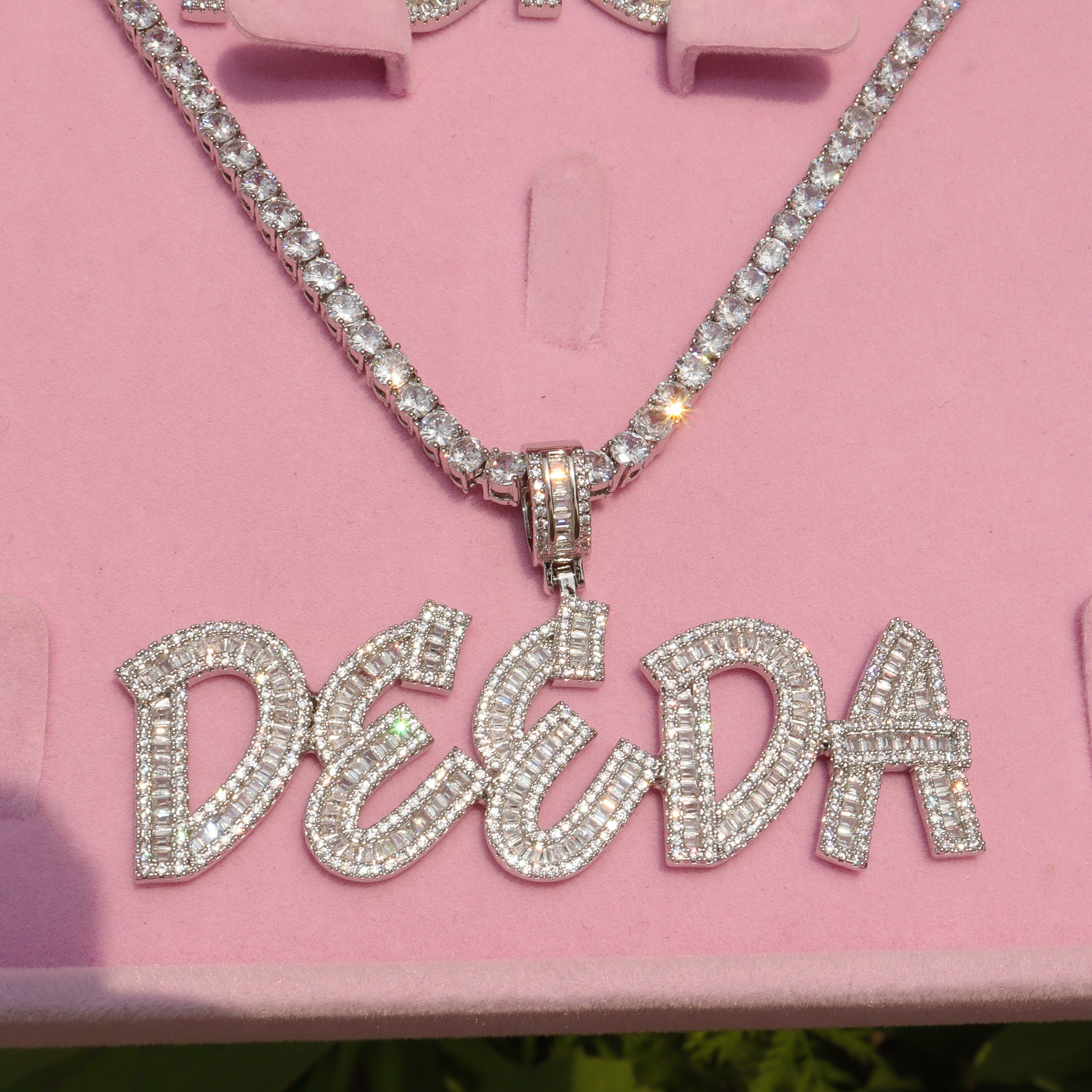 Icy Tennis Chain Nameplate Necklace 