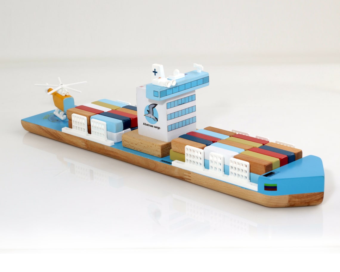Container Wood Ship Toy Wooden Ship Toy Wooden Cargo Ship Etsy