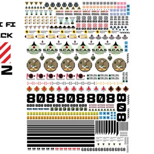Sci-Fi Waterslide Decals, Action Figures Custom models, warning diorama, Mech warrior robots, decals for space ship, diecast models, pack 02
