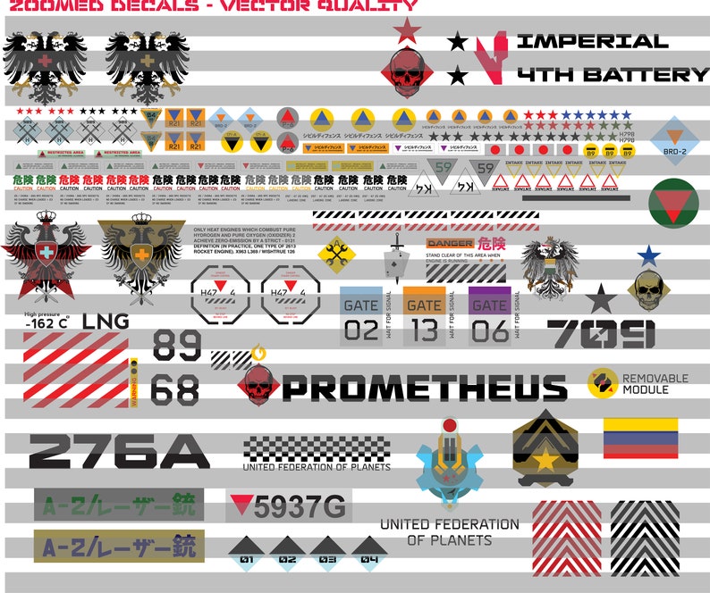Sci-Fi Waterslide Decals, Action Figures Custom models, warning diorama, Mech warrior robots, decals for space ship, diecast models, pack 03 image 2