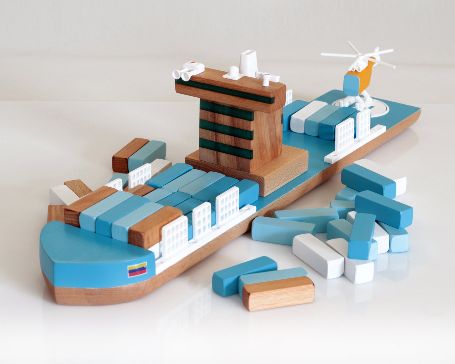 Container wood ship toy Wooden ship toy Wooden cargo ship Etsy