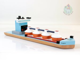 Container wood ship toy, LNG Carrier, Gas Wooden ship toy, Wood Gas ship, Montessori toy, Big size handmade toy, Educational toy, Cargo ship