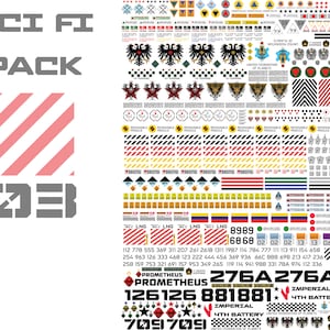 Sci-Fi Waterslide Decals, Action Figures Custom models, warning diorama, Mech warrior robots, decals for space ship, diecast models, pack 03 image 1