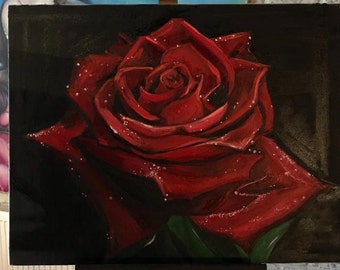 Beautiful red rose painted on canvas
