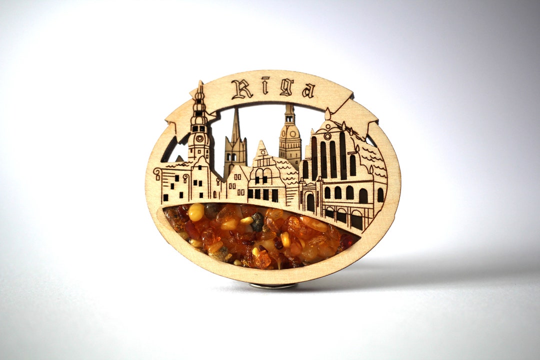 Riga Old Town Fridge Magnet Souvenir From Latvia: Handmade Amber & Wood ...
