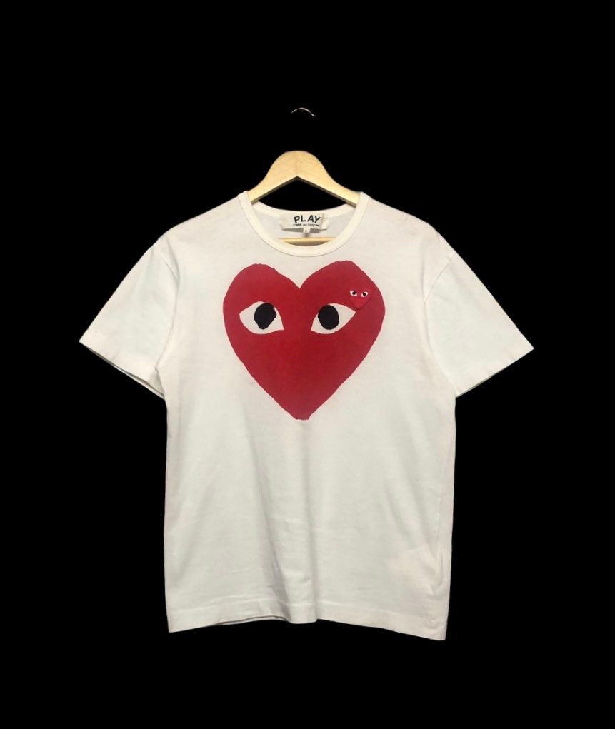 Comme des Garçons PLAY Mens Polo Shirt Embroidery Patch Heart Eyes Logo Sz L