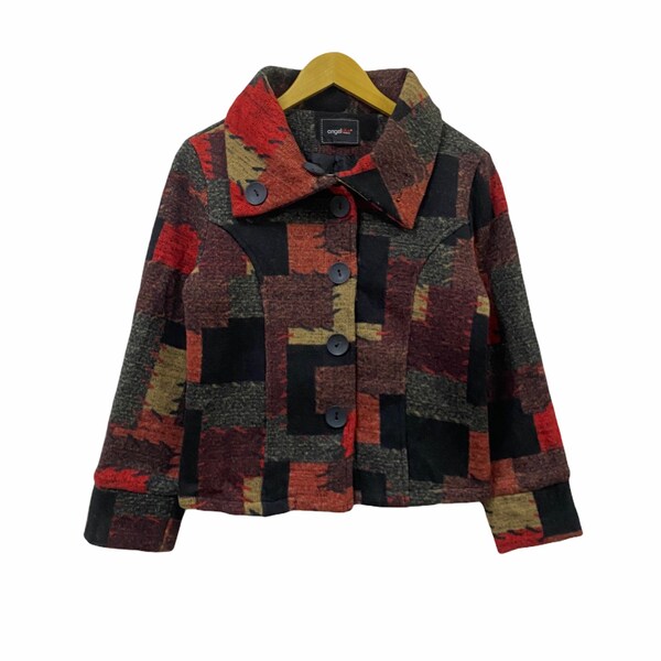 Vtg!!!Rare Angelplus Tokyo/Japanese Brand Coat Blazer Print Patchwork Jacket/Size S
