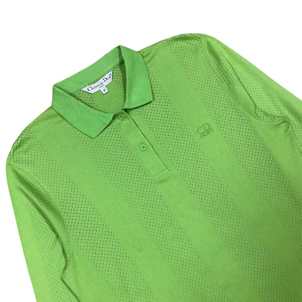 Vtg!!!Rare Christian Dior Sports Polo Mesh Cotton Shirt/Green Neon Color Polo Shirt/Size M