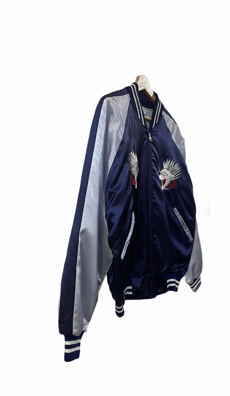 Vtg!!!Rare 90\u2019s Satin Sukajan Jacket Embroidery DragonSouvenir Sukajan JapanSize L