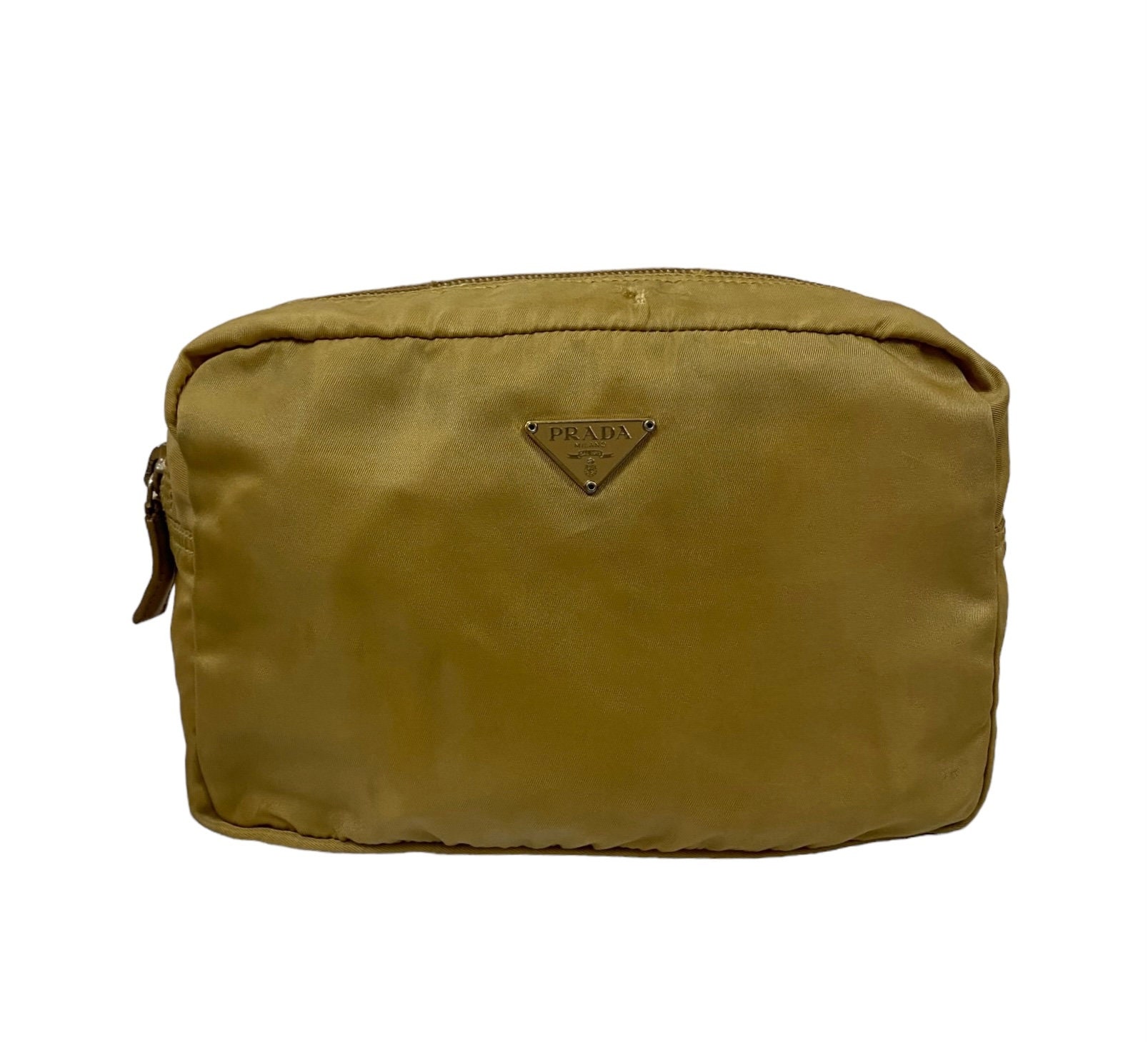PRADA brown raso mini bag clutch hook and loop and drawstring VINTAGE RARE