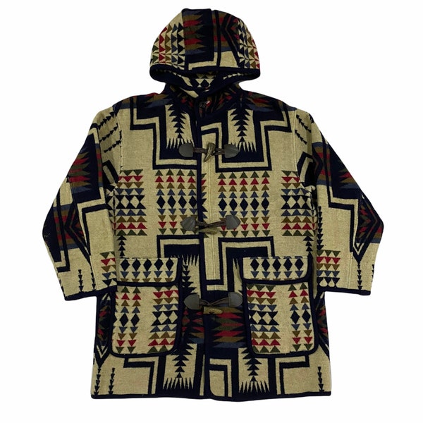 Vtg!!!Rare Global News Duffle Coat Chimayo Rug Jacket/Aztec Native Ortega/Size L