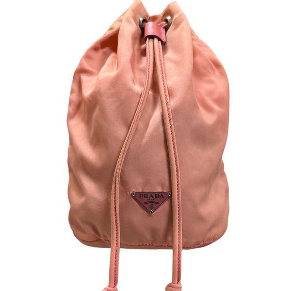 Vtg!!!Rare Prada Vela Pink Drawstring Pouch Bucket Bag/Made In Italy