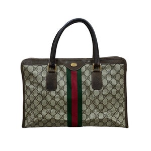 Vtg!!! Rara collezione Gucci Monogram GG Aniversary degli anni '80 Canvas/Web Sherbby Red Green Line Bag/Made In Italy