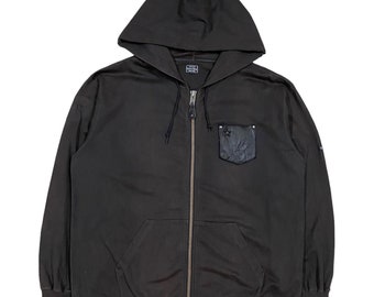 Vtg!!!Rare Schott Bros Nyc Hoodies Cotton Canvas Zipper Jacket/Schott Leather Star Pocket/Size 3L