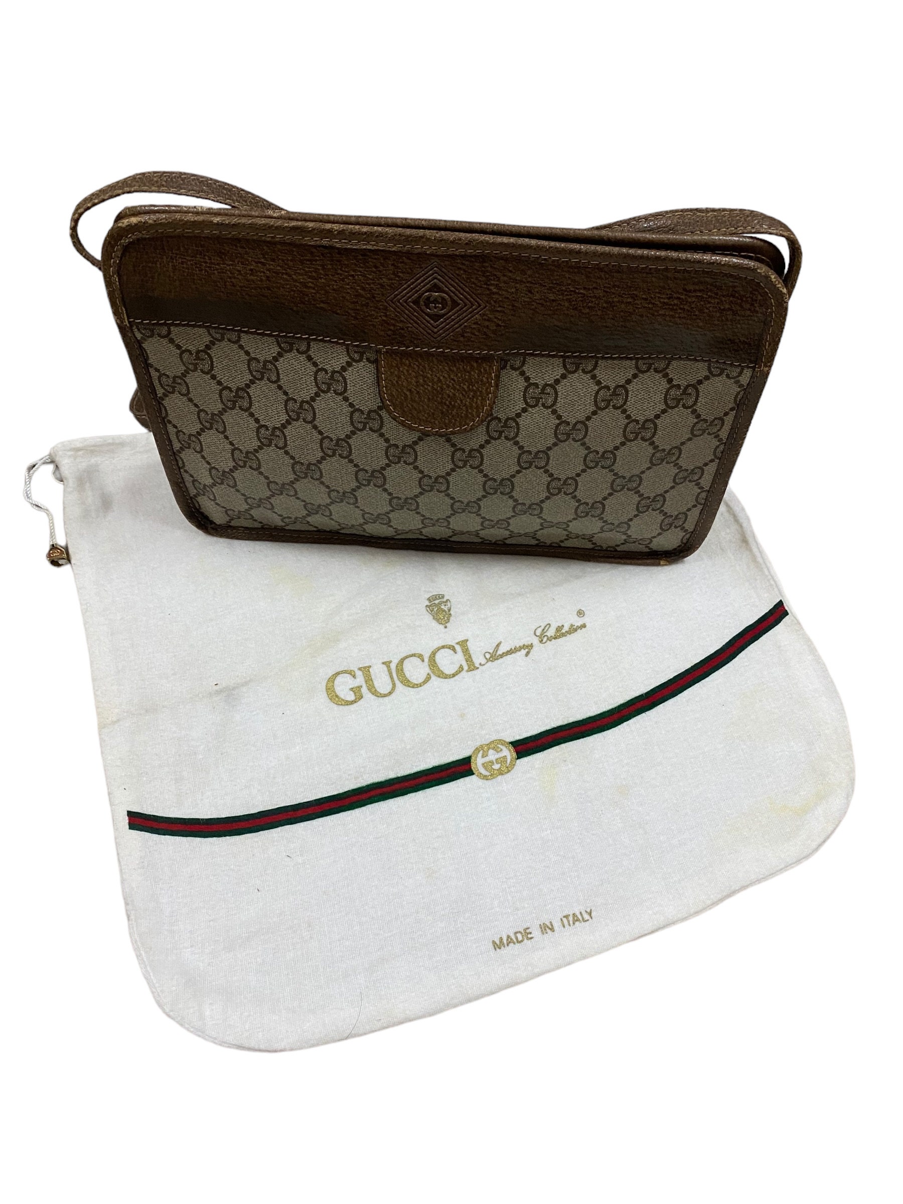 Vintage Gucci Plus brown monogram duffle bag with leather trimming and –  eNdApPi ***where you can find your favorite designer  vintages..authentic, affordable, and lovable.