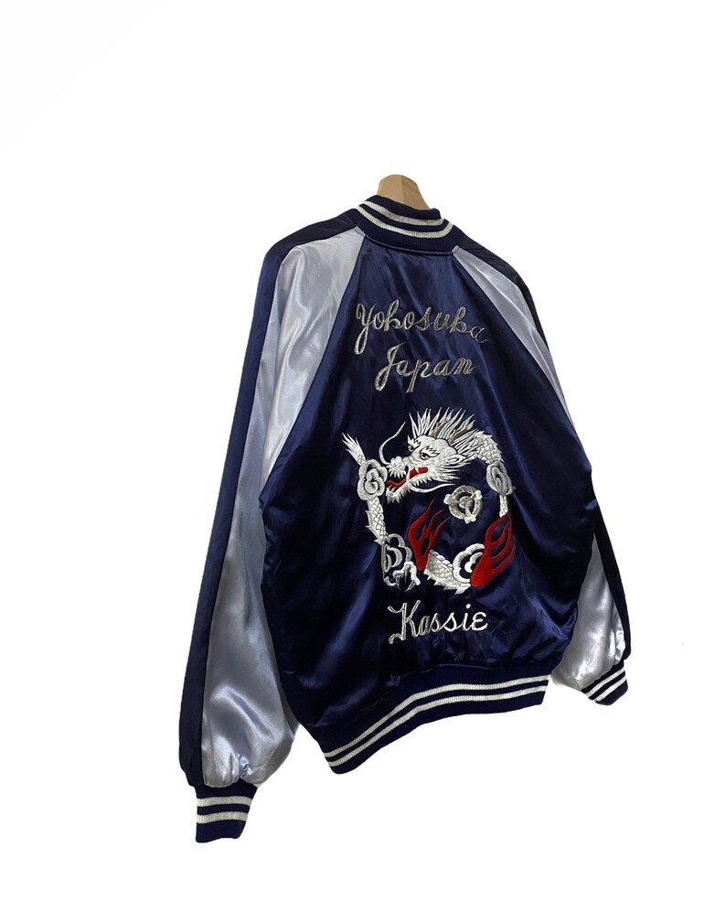 Vtg!!!Rare 90\u2019s Satin Sukajan Jacket Embroidery DragonSouvenir Sukajan JapanSize L