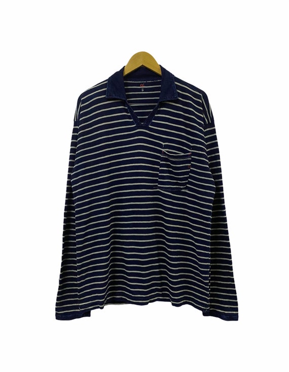 Vtg!!!Rare R By 45Rpm Indigo Dye Striped Polo Shir