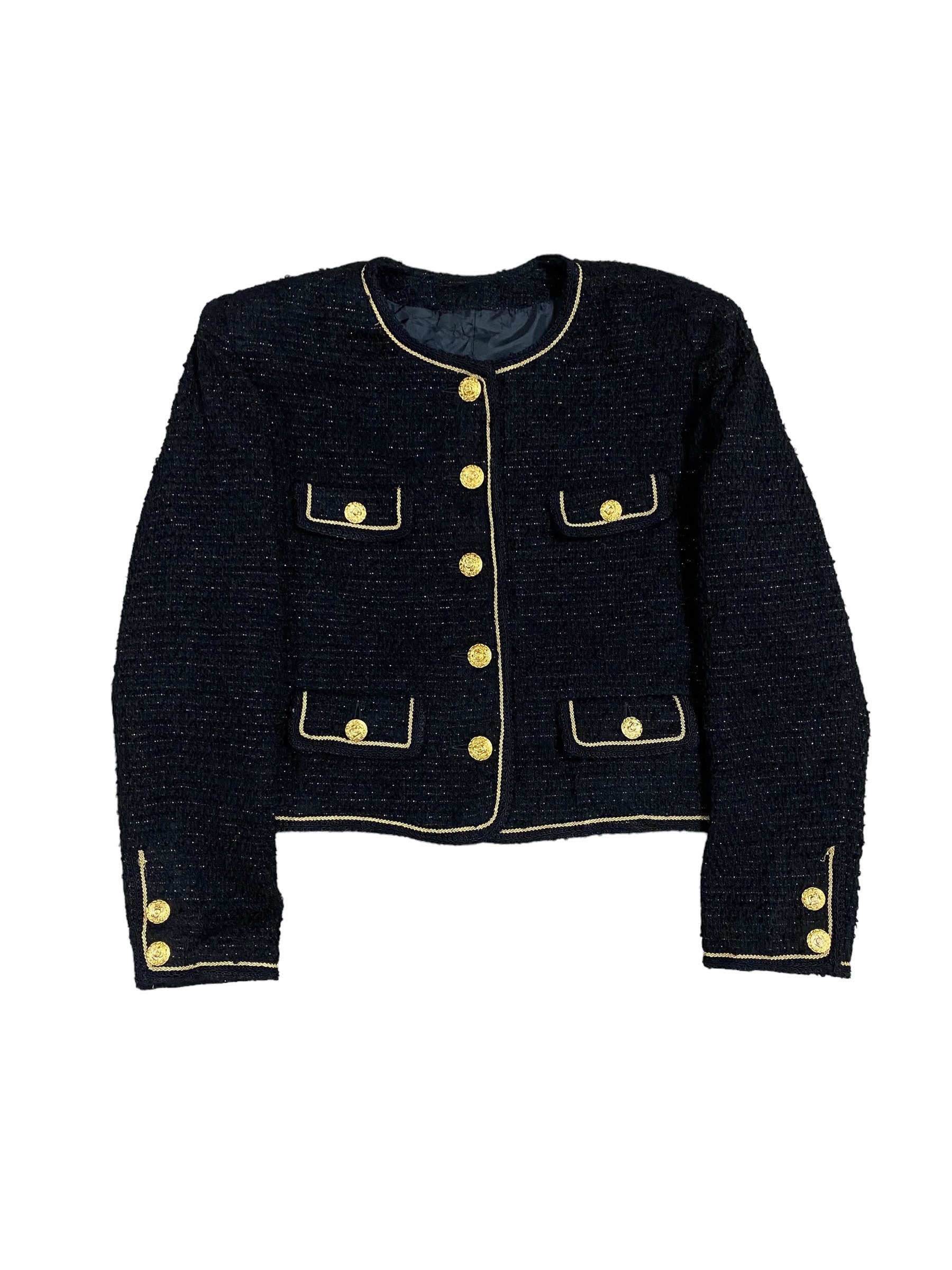 Black Tweed Jacket + Short + Chanel CF  Black tweed jacket, Fashion, Black  tweed