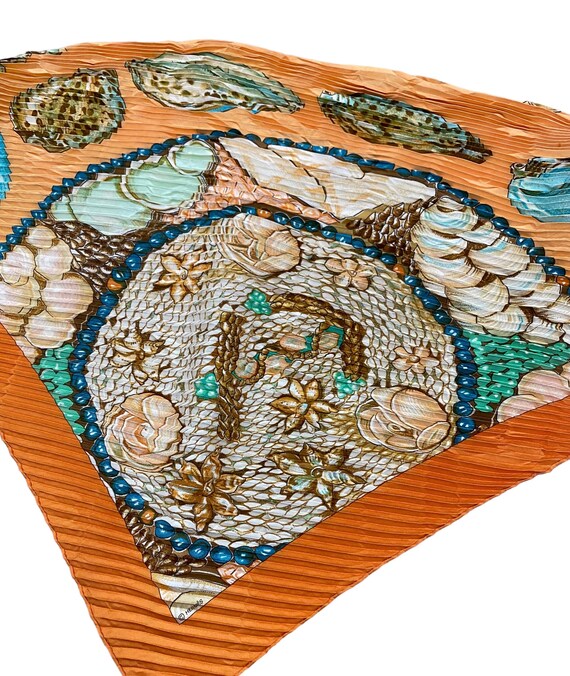 Vtg!!!Rare Luxury Hermes Silk Pleated Scarf/Rocai… - image 1