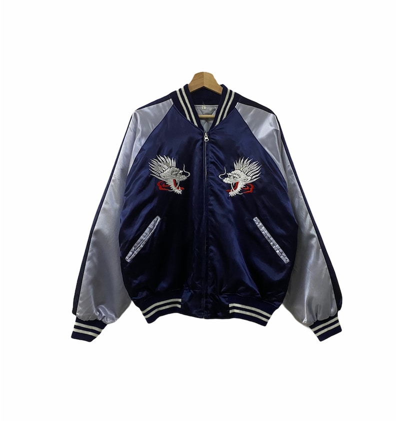 Vtg!!!Rare 90\u2019s Satin Sukajan Jacket Embroidery DragonSouvenir Sukajan JapanSize L