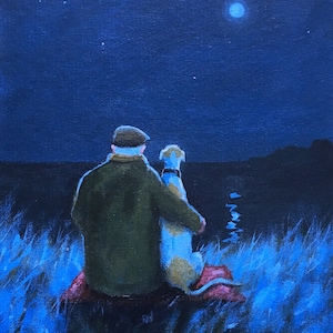 Sometimes we just sit and look at the moon.., Giclee print, greyhound, greyhound art, whippet, Original painting Steve Sanderson, art print