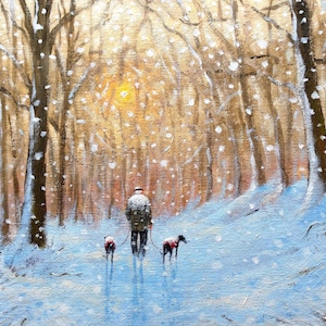Lost in a world of blue, white & gold., Giclee print, greyhound, greyhound art, whippet, Original painting Steve Sanderson, art print