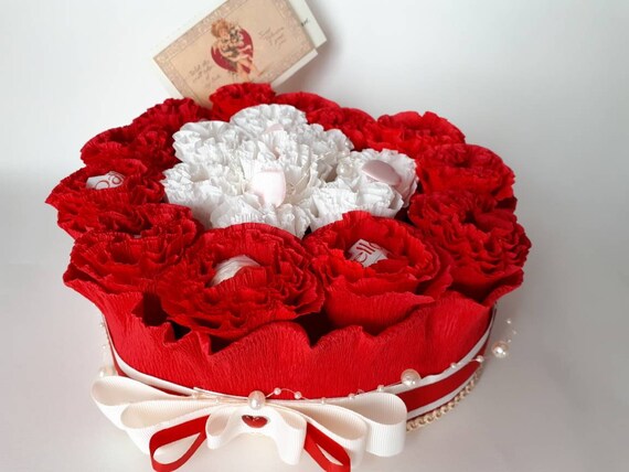 wedding box paper flower paper rose chocolate heart candy heart flower bouquet raffaello heart candy bouquet valentines day birthday etsy paper flower bouquet