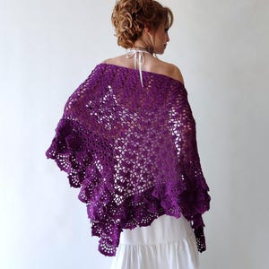 Plum purple shawl, aubergine wrap, cotton evening scarf, eggplant capelet, bridal wedding shawl, gift for her, boho cover up, summer shawl