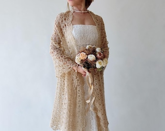 Champagne mohair shawl, beige evening stole, bridal wedding shawl, mother of the bride wrap, lacy bridesmaid gift, crochet lace scarf