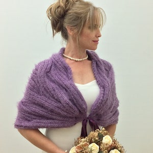 Wedding Shawl, Bridal Wrap, Purple Cape, Violet Bridesmaid Gift, Mohair Bride Bolero, Fuzzy Cover Up, Knit, Winter wedding, Fast Shipping image 2