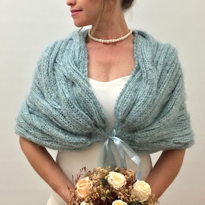 Xale de casamento de inverno, bolero de noiva, encolher de ombros de dama de honra, capa azul água pálida de noiva, lenço de noiva, xale de casamento, envoltório de noite, cobertura de casamento