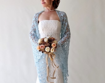 Powder blue shawl, dusty blue wrap, pale blue scarf, ice blue stole, light  blue shrug, evening coverup, fall winter wedding, gift for her