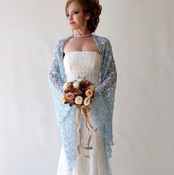 Powder blue shawl, dusty blue wrap, pale blue scarf, ice blue stole, light blue shrug, evening coverup, fall winter wedding, gift for her