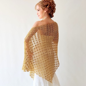 Gold glitter shawl, sparkly evening wrap, shiny cover up, bridal wedding shawl, mother of bride, gift for her, lacy triangular scarf image 5