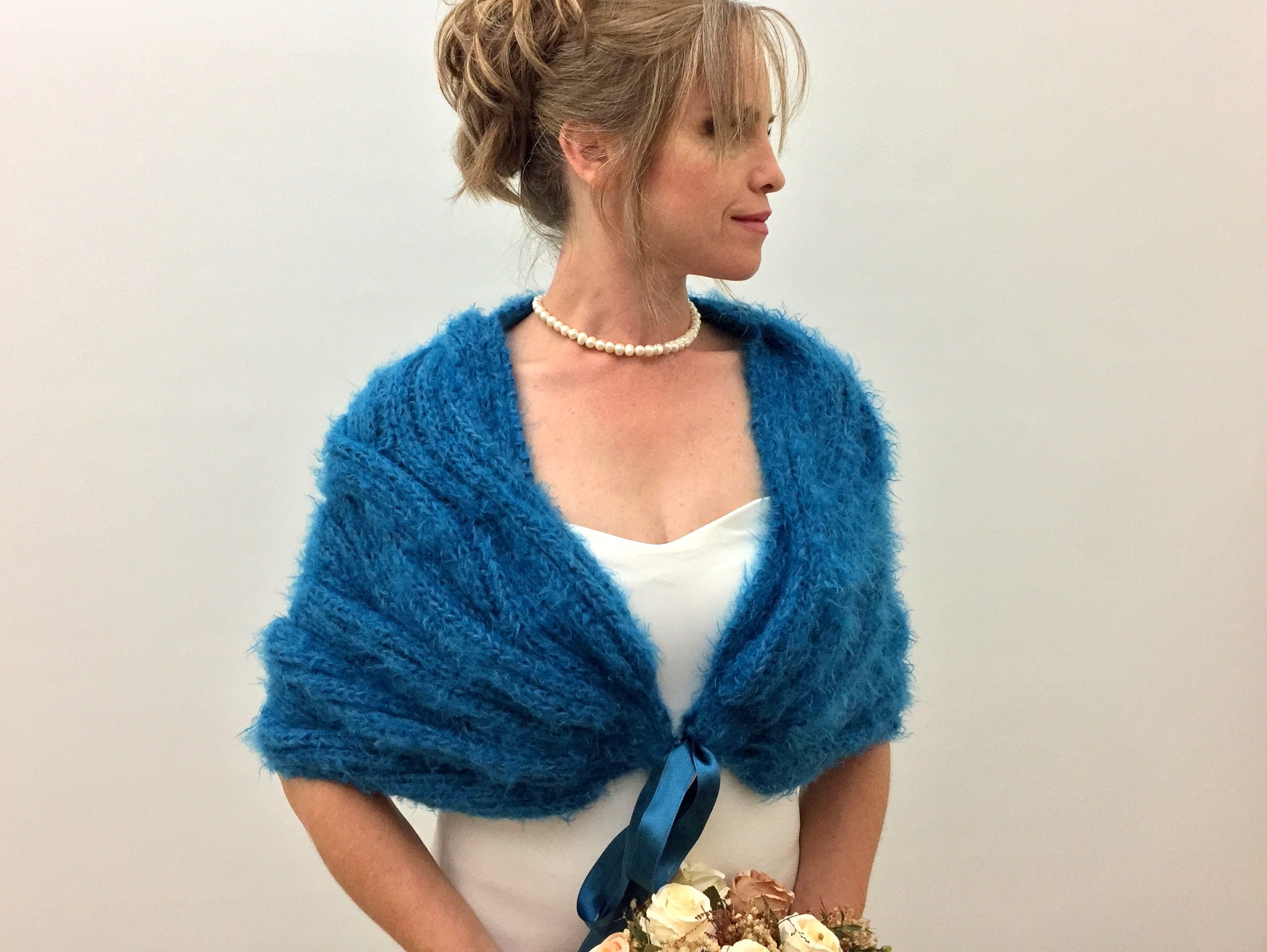 Wedding Shawl, Bridal Wrap, Teal Blue, Bridesmaid Gift, Evening Bolero