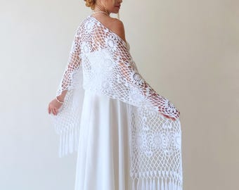 Châle au crochet en coton ivoire fait main : écharpe de mariage bohème