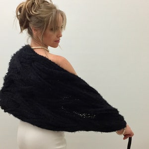 Wedding Shawl, Bridal Wrap, Black Bridesmaid Gift, Evening Stole, Knit Scarf, Mohair Cover up, Winter Shrug, Fuzzy Bolero, Fast Shipping image 8