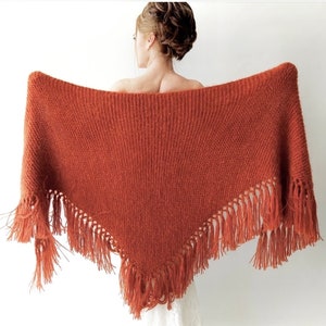 Burnt orange shawl, cinnamon wrap, rust scarf, mohair wool wrap, bridal cover up, fall winter wedding, bridesmaid gift, boho, fringed image 2