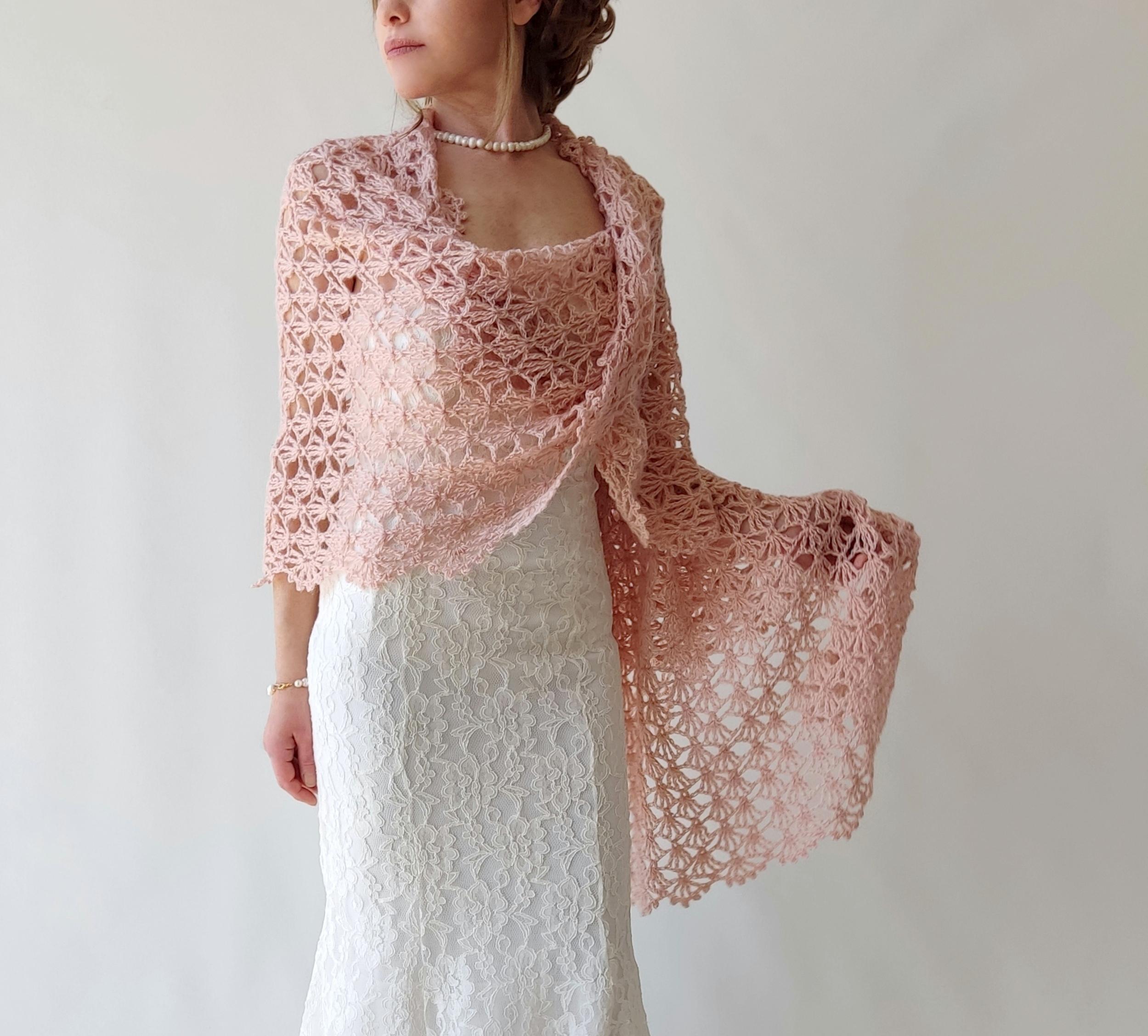 Dusty rose shawl, pale pink evening stole, blush bridal wedding shawl, mother of the bride wrap, lacy bridesmaid gift, crochet lace scarf