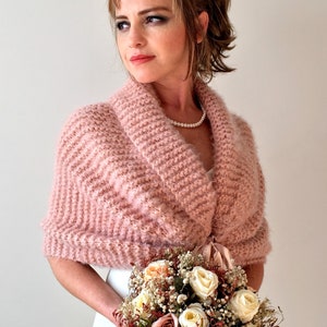 Bridal rose wrap, dusy pink shawl, blush cover up, shawl and wraps, bridesmaid shrug romantic wedding, fall winter, handmade knit shawl image 5