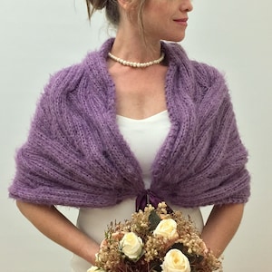 Wedding Shawl, Bridal Wrap, Purple Cape, Violet Bridesmaid Gift, Mohair Bride Bolero, Fuzzy Cover Up, Knit, Winter wedding, Fast Shipping image 4